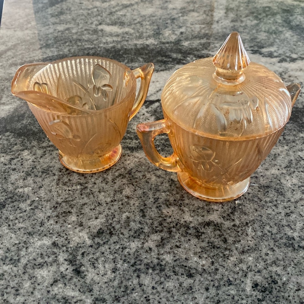 Carnival Glass Creamer and Sugar Dish